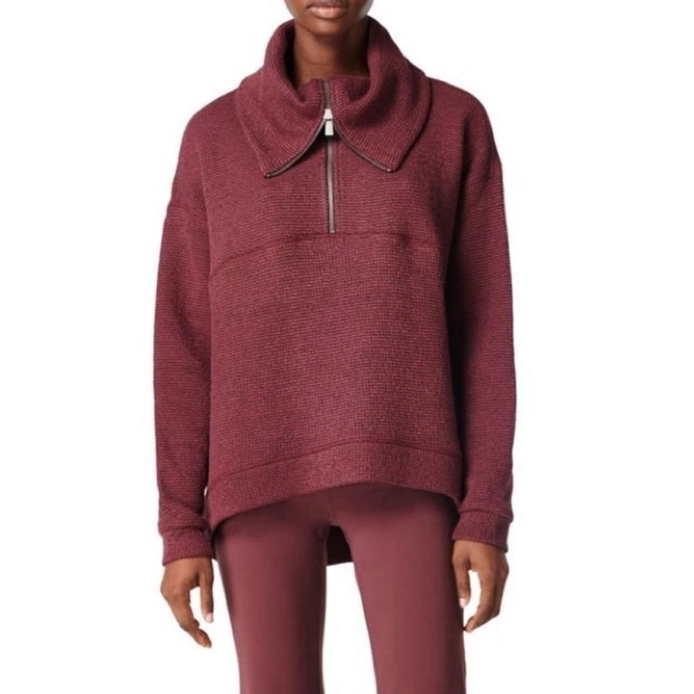 Sweaty Betty Restful Boucle Half Zip – Burgundy Red, Textured Knit, Size 6